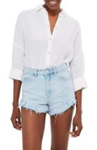 Women's Topshop Kiri Ruffle Hem Denim Shorts Us (fits Like 0) - Blue