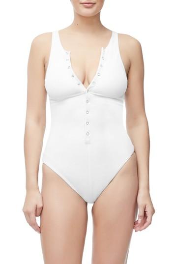 Women's Good Body Snap Front Bodysuit - White
