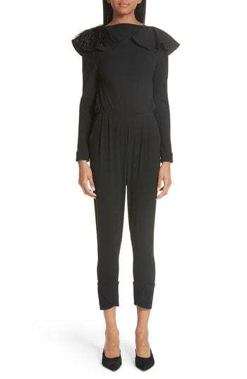 Women's Johanna Ortiz Embellished Shoulder Wool Crepe Jumpsuit - Black