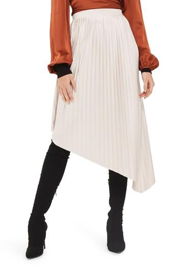 Women's Topshop Asymmetrical Pleat Midi Skirt Us (fits Like 0-2) - Beige