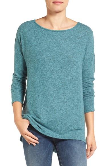 Women's Gibson Cozy Fleece Ballet Neck High/low Pullover - Green