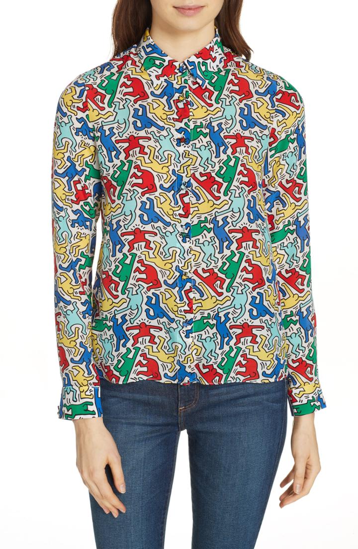 Women's Alice + Olivia X Keith Haring Eloise Silk Blouse - White