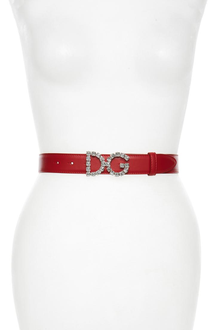 Women's Dolce & Gabbana Crystal Logo Belt - Rosso
