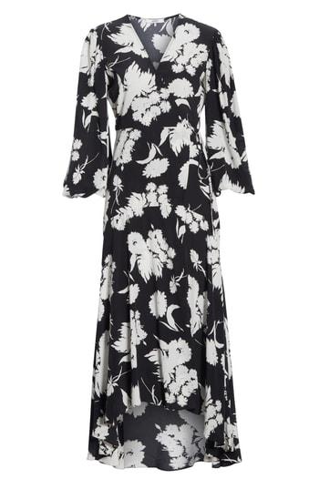 Women's Ganni Floral Silk Wrap Dress Us / 36 Eu - Black