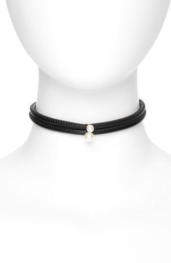 Women's Mizuki Leather & Akoya Pearl Choker Necklace