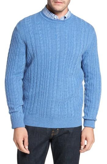 Men's David Donahue Cable Knit Cashmere Sweater, Size - Blue