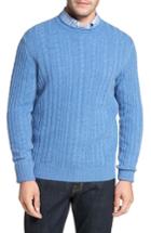 Men's David Donahue Cable Knit Cashmere Sweater, Size - Blue