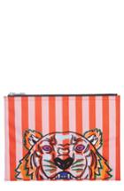 Kenzo Kanvas Tiger Embroidered Stripe A4 Pouch - Pink
