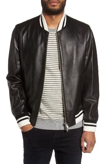 Men's Slate & Stone Leather Bomber Jacket - Black
