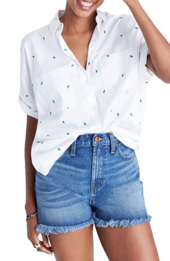 Women's Madewell Cactus Embroidered Courier Shirt, Size - White