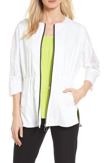 Women's Ming Wang Eyelet Sleeve Front Zip Jacket - White