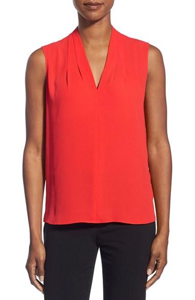 Women's T Tahari 'edie' Pleat V-neck Blouse