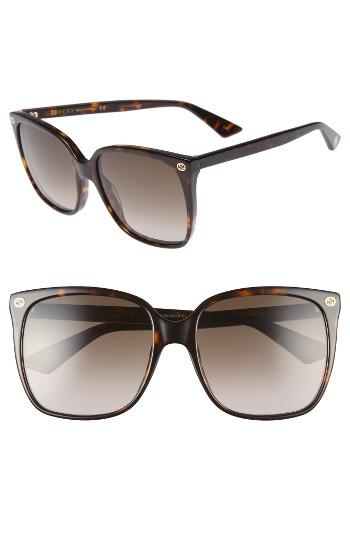 Women's Gucci 57mm Square Sunglasses - Havana/ Brown