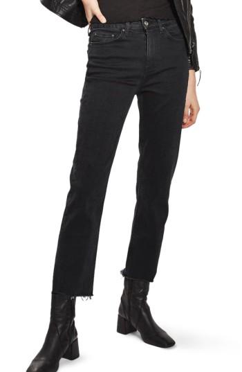 Women's Topshop Raw Hem Straight Leg Jeans 32 - Black