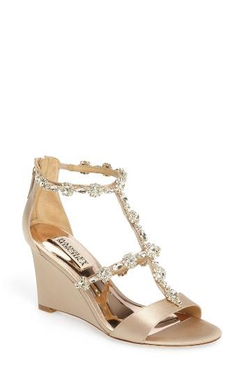 Women's Badgley Mischka Tabby Embellished Wedge Sandal .5 M - Beige