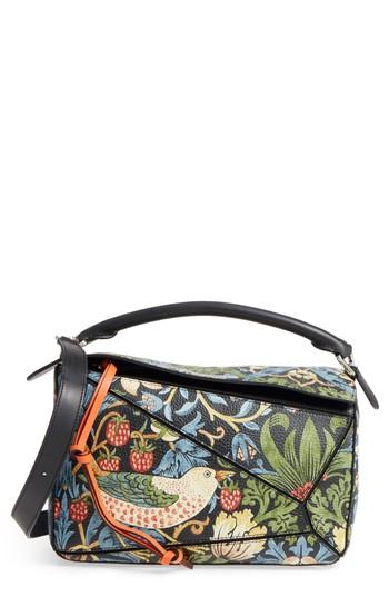 Loewe Medium Puzzle Strawberry Print Leather Bag - Black