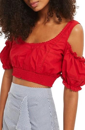 Women's Topshop Poplin Trim Crop Top Us (fits Like 0) - Red