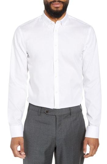 Men's Nordstrom Men's Shop Extra Trim Fit Non-iron Solid Dress Shirt - 32/33 - Purple