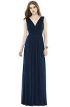 Women's Alfred Sung V-neck Pleat Chiffon Knit A-line Gown - Blue