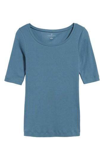 Women's Caslon Ballet Neck Cotton & Modal Knit Elbow Sleeve Tee - Blue/green