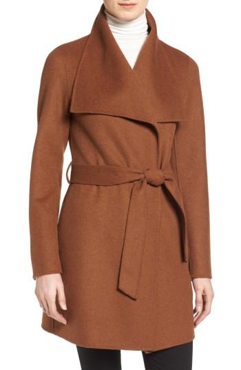 Women's Tahari 'ella' Belted Double Face Wool Blend Wrap Coat - Beige
