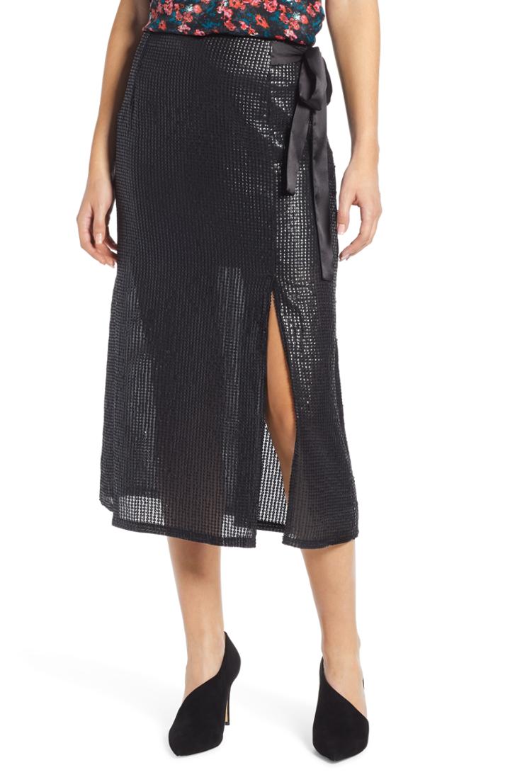 Women's Something Navy Wrap Sequin Midi Skirt - Black