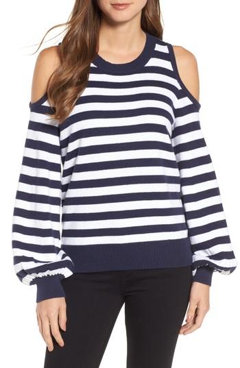 Women's Michael Michael Kors Stripe Cold Shoulder Sweater - Blue