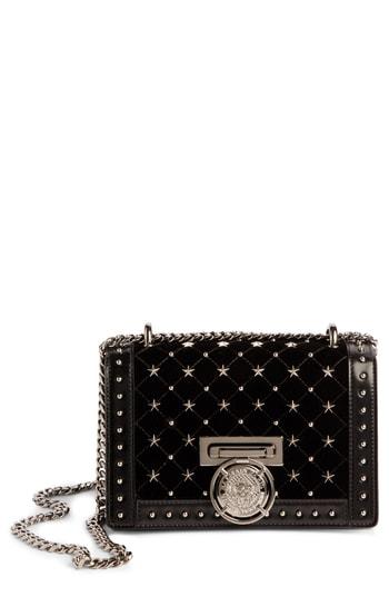Balmain Baby Box Studded Velour Shoulder Bag - Black