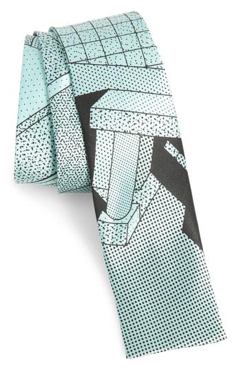 Men's Memphis Milano Mint Print Silk Tie, Size - Blue/green
