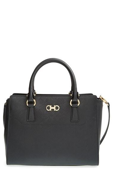 Salvatore Ferragamo 'small Beky' Saffiano Leather Tote - Black