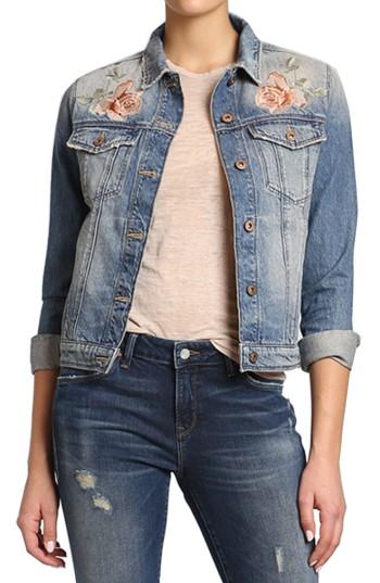 Women's Mavi Katy Rose Embroidered Denim Jacket - Blue