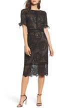 Women's Tadashi Shoji Velvet Trim Lace Sheath Dress - Black