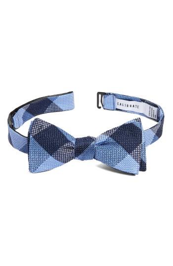 Men's Calibrate Texture Check Silk Bow Tie, Size - Blue