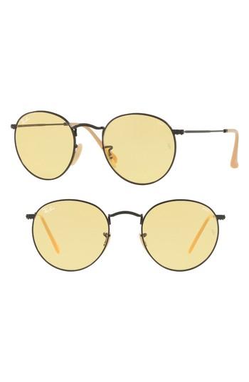 Women's Ray-ban 53mm Polarized Round Sunglasses - Black/ Yellow