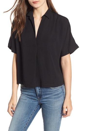 Women's All In Favor Short Sleeve Crop Blouse - Black