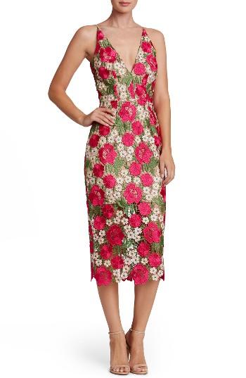 Women's Dress The Population Aurora Floral Crochet Midi Dress - Pink