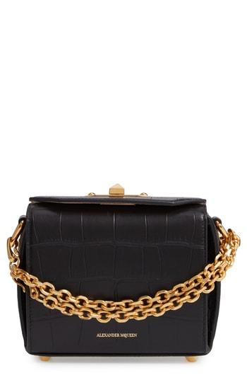 Alexander Mcqueen Mini Box Croc-embossed Leather Bag - Black