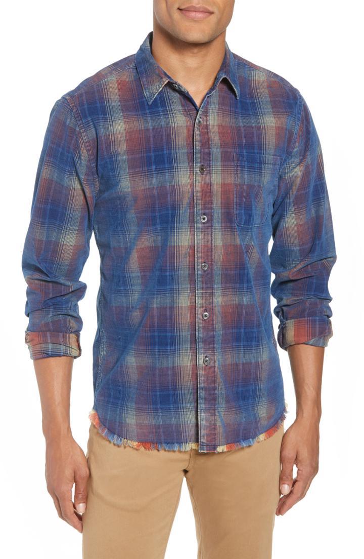 Men's Frame Plaid Slim Fit Corduroy Sport Shirt