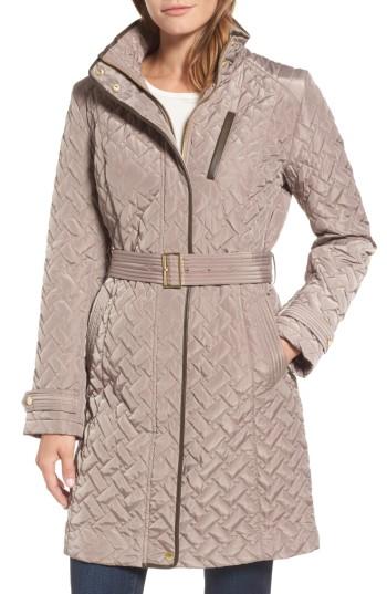 Women's Cole Haan Signature Belted Quilted Coat - Beige