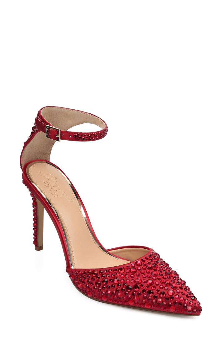 Women's Jewel Badgley Mischka Jimena Ankle Strap Pump .5 M - Red