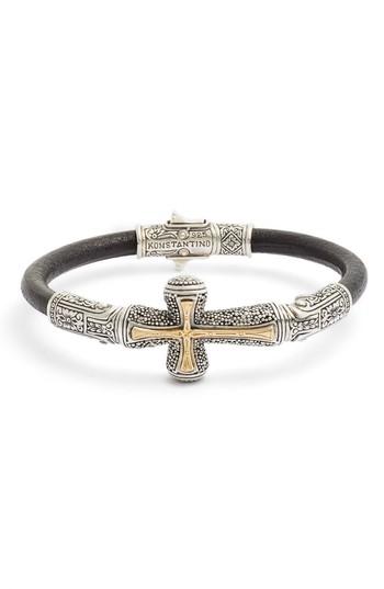 Men's Konstantino Stavros Cross Leather Bracelet