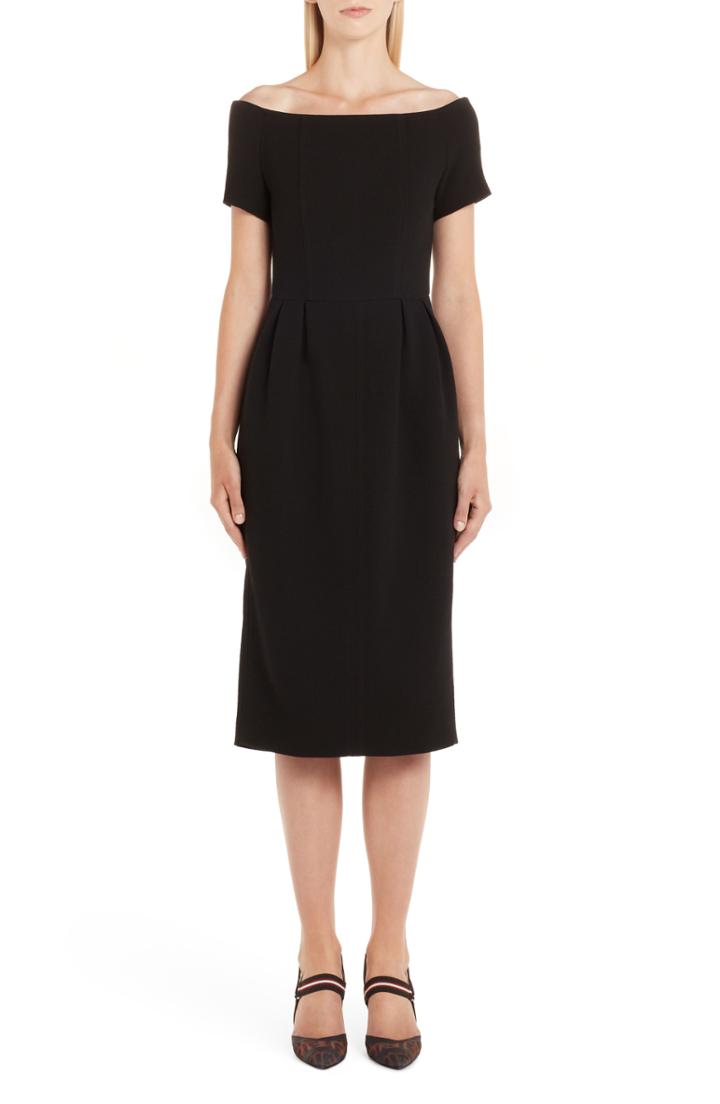 Women's Fendi Off The Shoulder Wool Crepe Dress Us / 36 It - Black