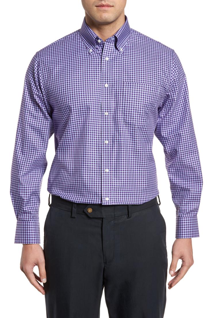 Men's Nordstrom Men's Shop Traditional Fit Non-iron Gingham Dress Shirt - 36 - Purple