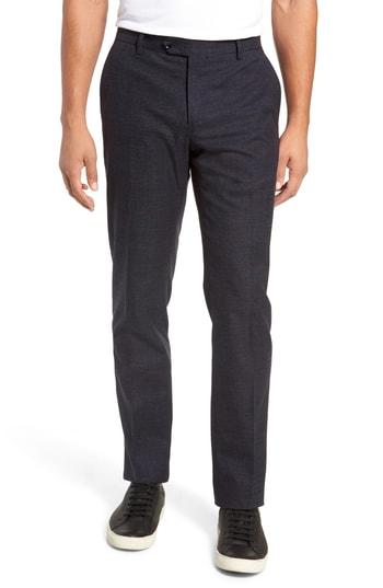 Men's Nordstrom Signature Flat Front Windowpane Stretch Cotton Trousers - Blue