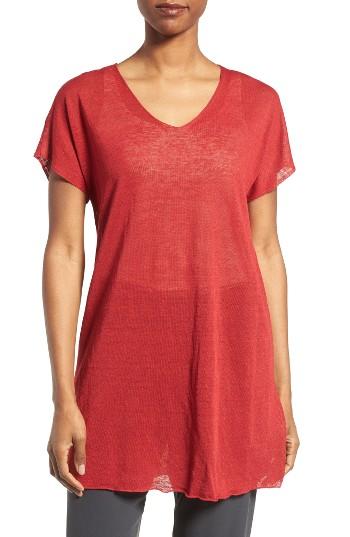 Women's Eileen Fisher Linen Blend V-neck Knit Tunic - Red