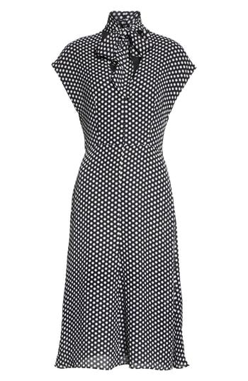 Women's Milly Dot Print Tie Neck Silk Dress