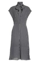 Women's Milly Dot Print Tie Neck Silk Dress