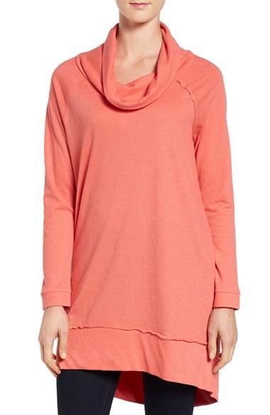 Women's Caslon Cowl Neck Tunic Sweatshirt - Coral