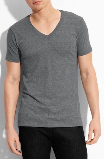 Alternative Heathered Trim Fit V Neck T Shirt Grey Small