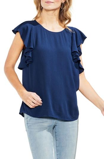 Women's Vince Camuto Ruffle Sleeve Crinkle Gauze Blouse - Blue